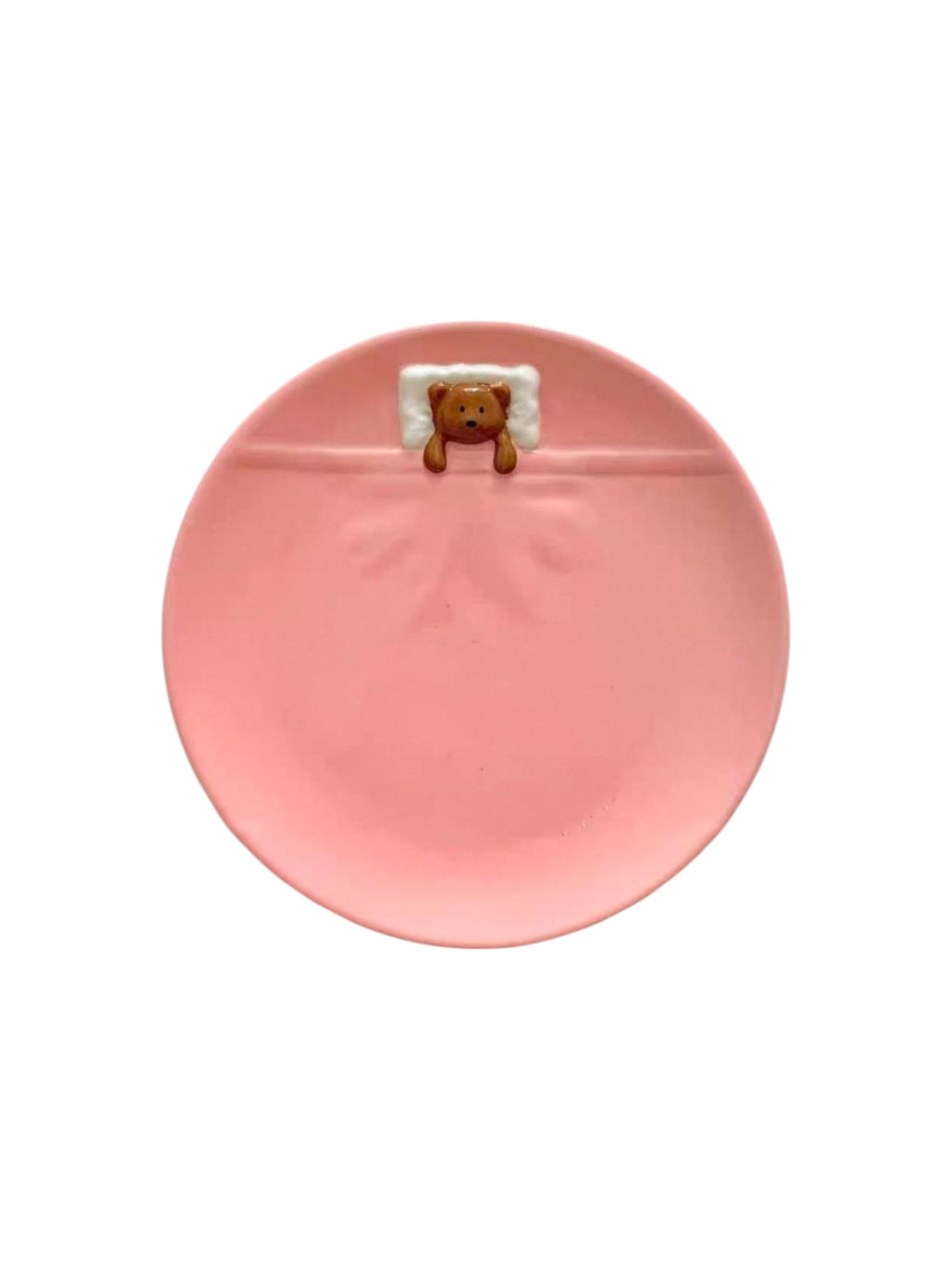 Pink Ceramic Plate in "Bear Under Blanket" Design